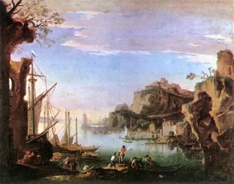 ROSA, Salvator Harbour with Ruins af France oil painting art